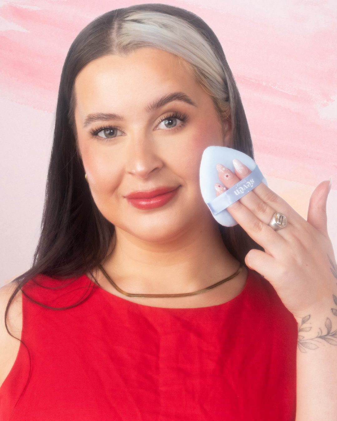 heart powder puff - pink
