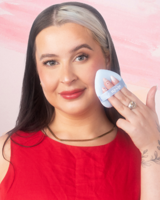 heart powder puff - blue